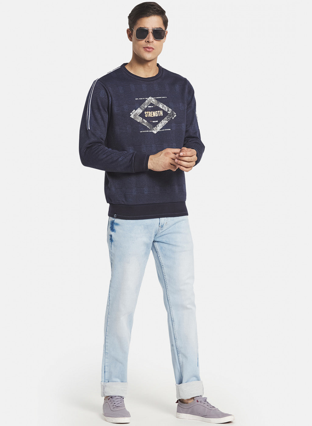 Men NAvy Blue Jaquard Sweatshirt