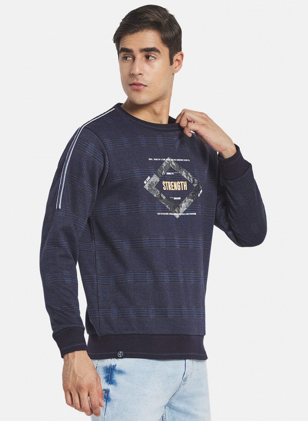 Men NAvy Blue Jaquard Sweatshirt