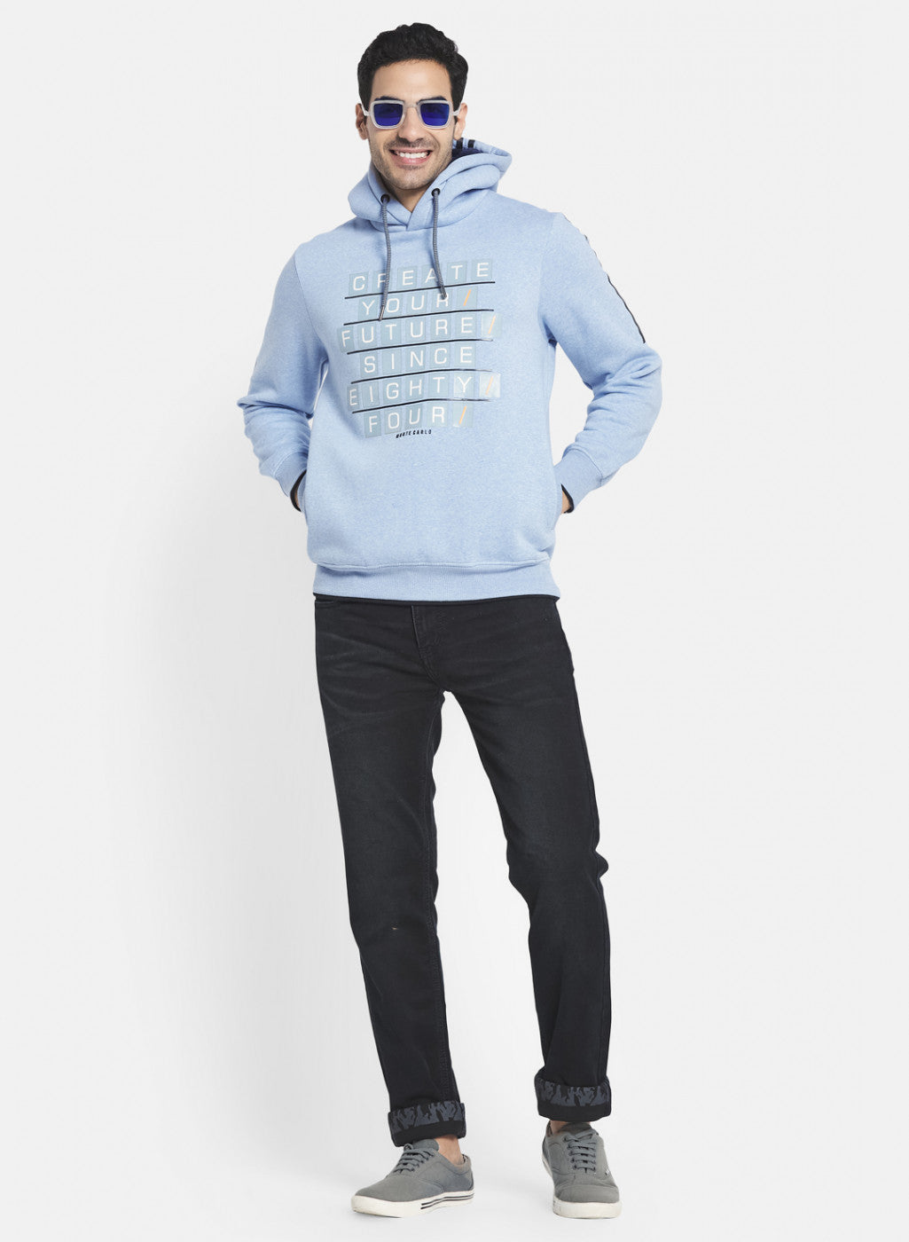 Men Sky Blue Printed Sweatshirt