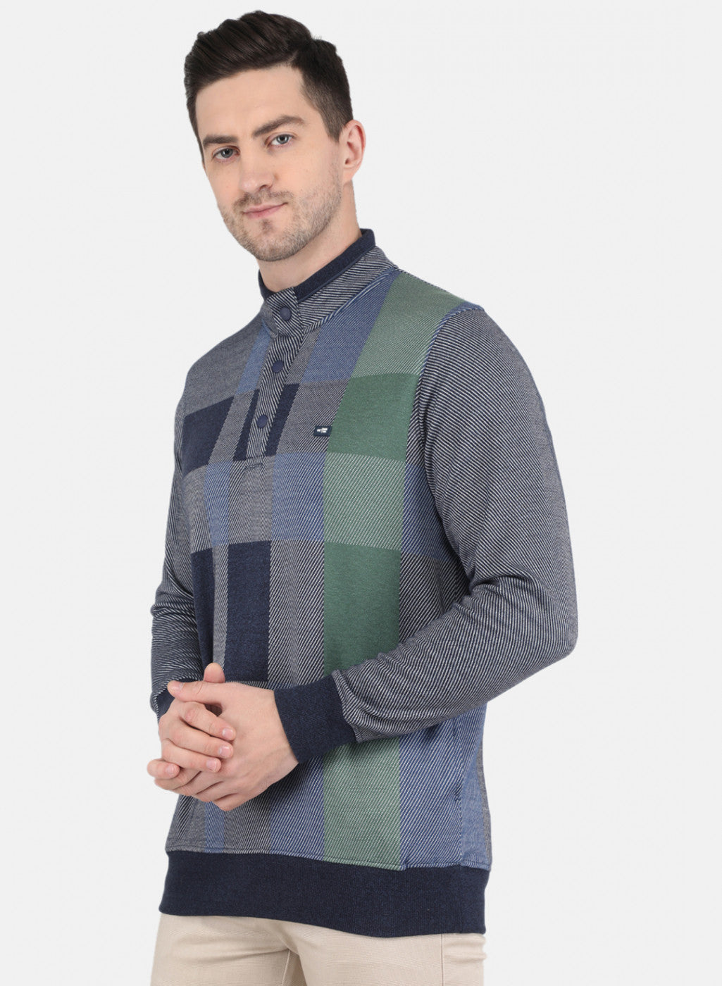 Men Blue DiagoNAl Knit Jaquard Sweatshirt