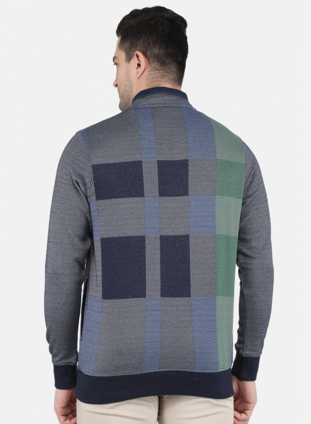 Men Blue DiagoNAl Knit Jaquard Sweatshirt