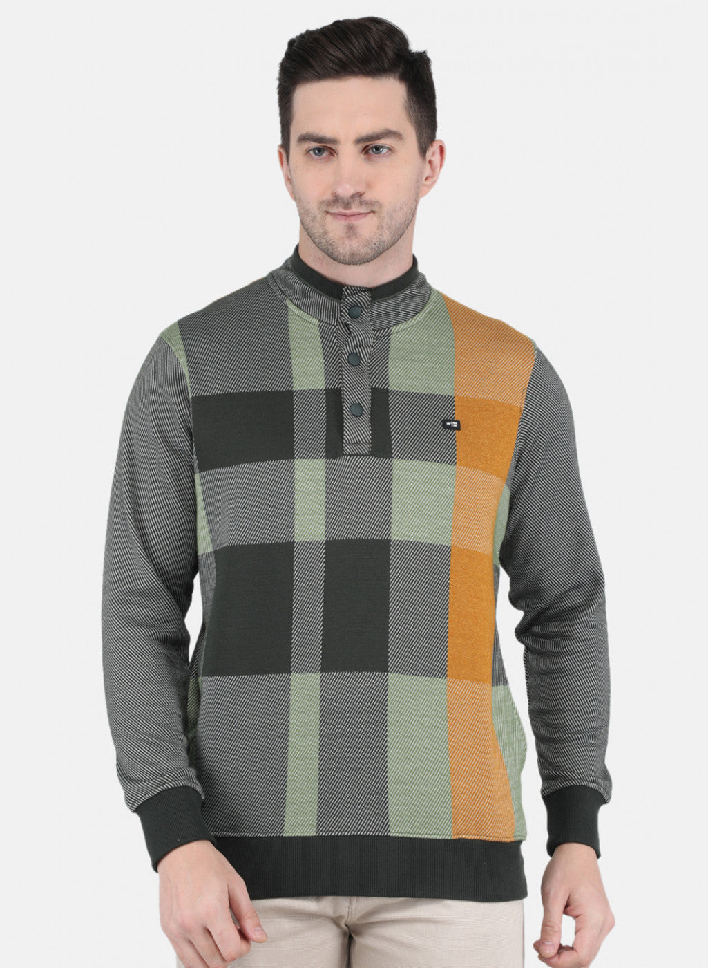 Men Green DiagoNAl Knit Jaquard Sweatshirt