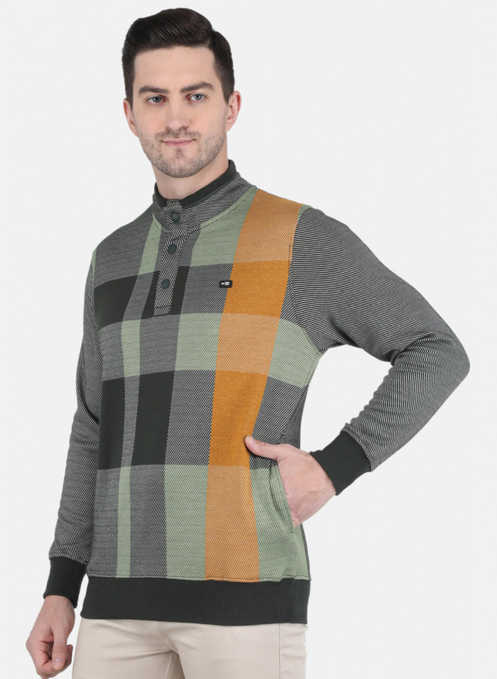 Men Green DiagoNAl Knit Jaquard Sweatshirt