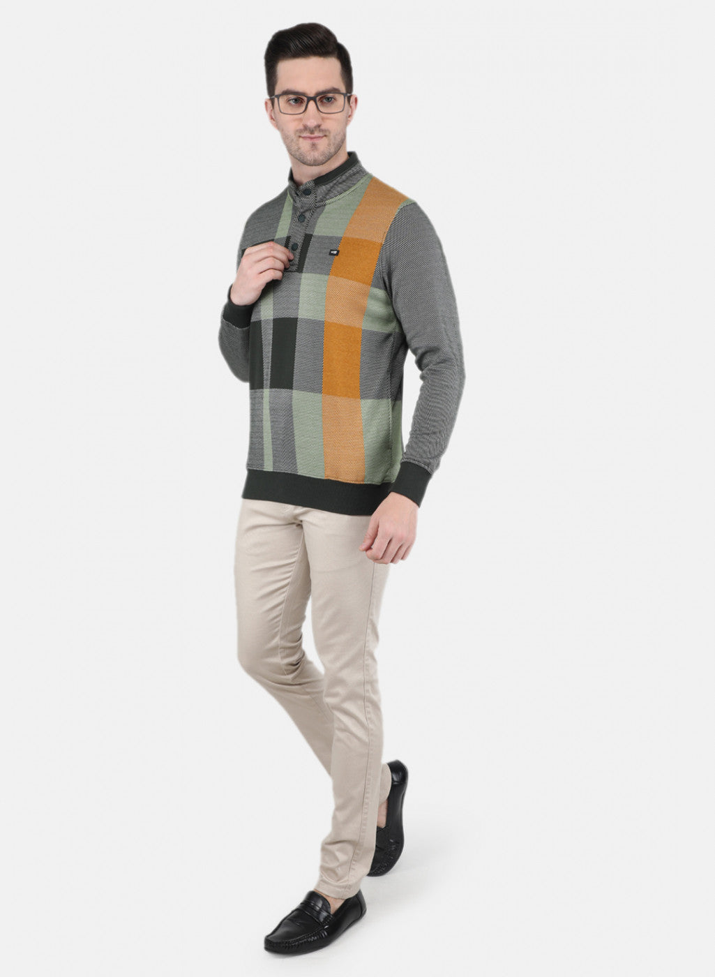 Men Green DiagoNAl Knit Jaquard Sweatshirt