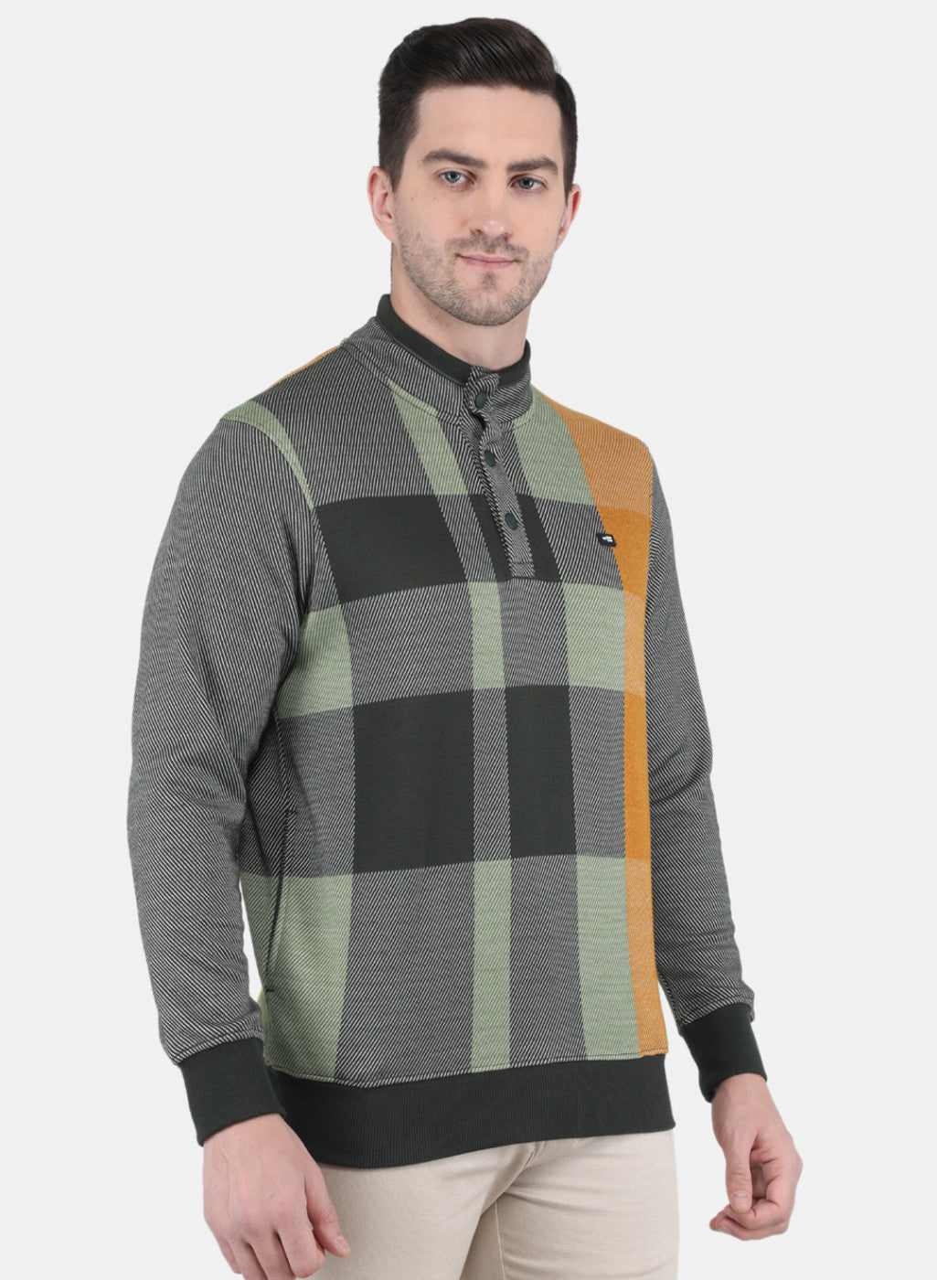 Men Green DiagoNAl Knit Jaquard Sweatshirt