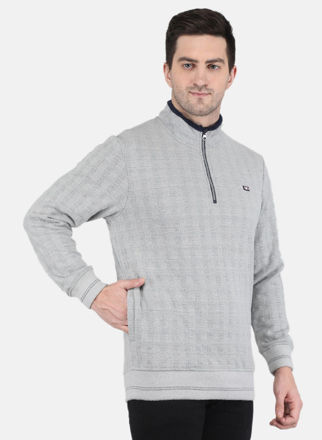 Men Grey Jaquard Sweatshirt