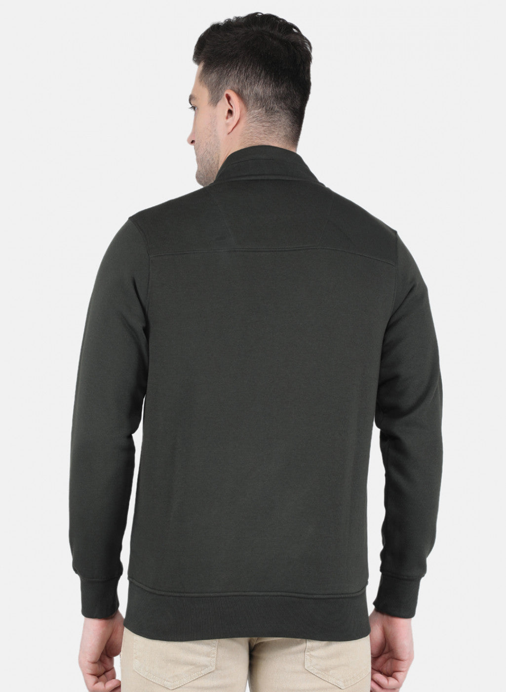 Men Olive Glowing in Dark Branding with Zipper Pocket Sweatshirt