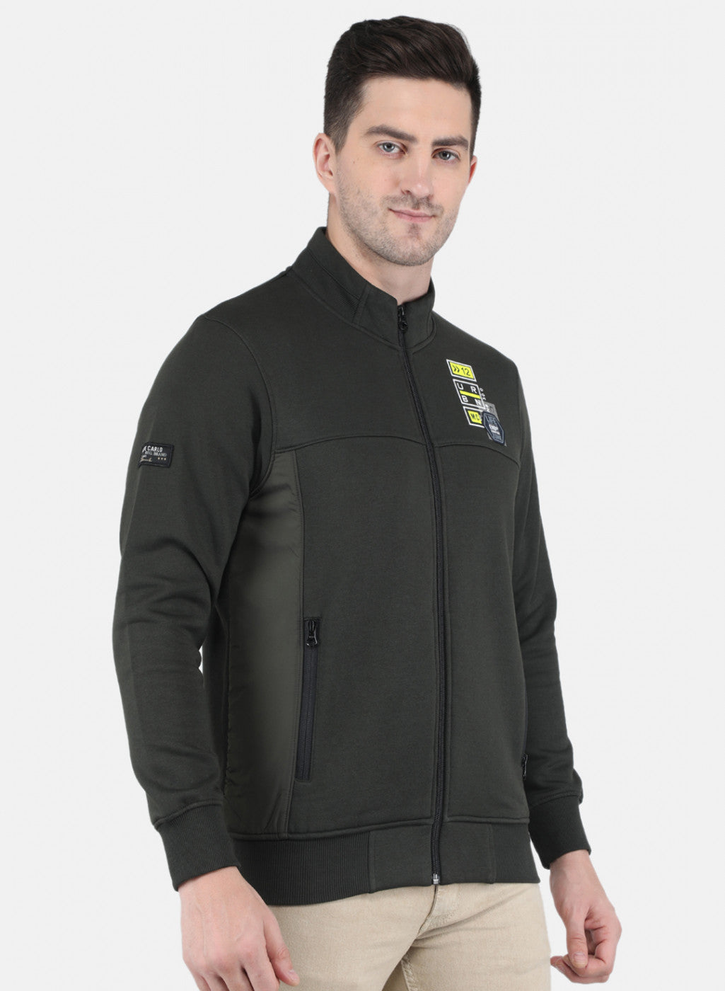 Men Olive Glowing in Dark Branding with Zipper Pocket Sweatshirt