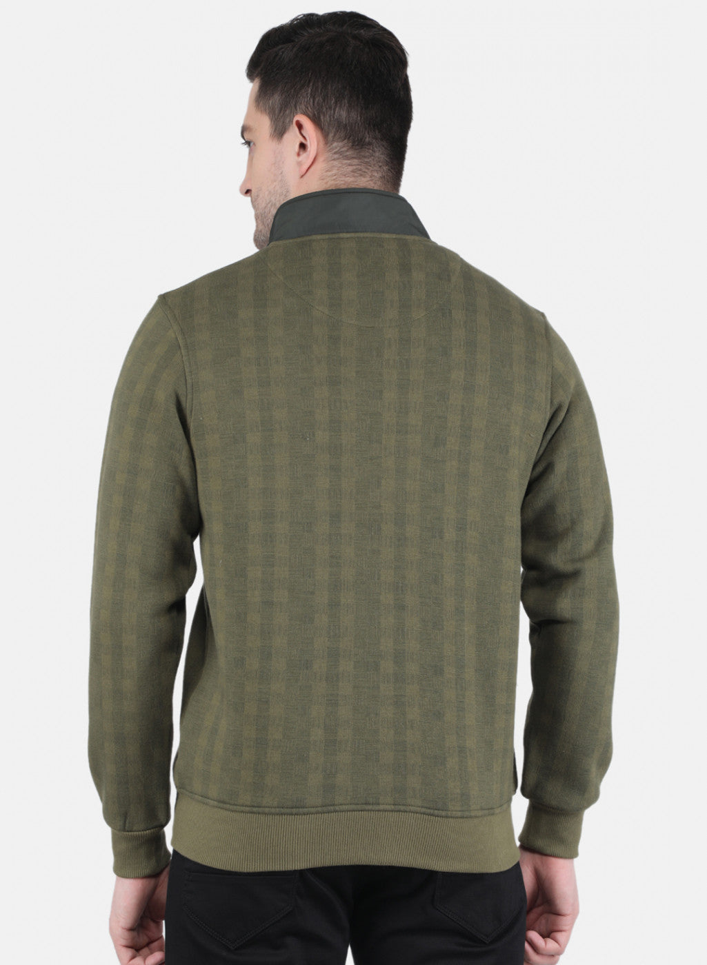 Men Olive Rotary Print with Jacketing Fabric - Zipper Pocket Sweatshirt