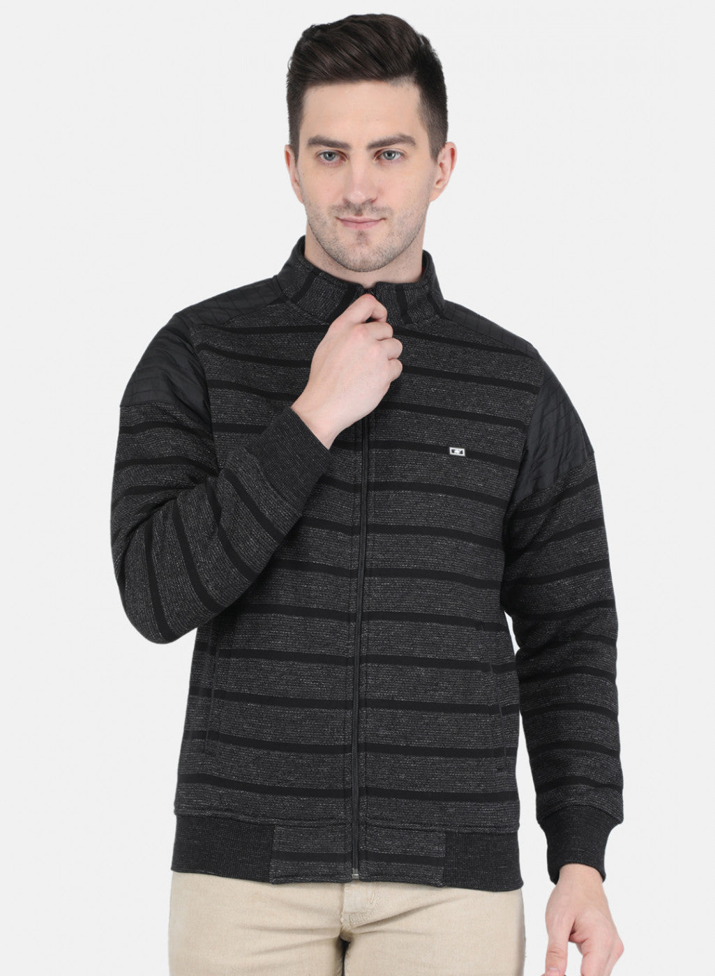 Men Black Ultra Warm Jaquard Sweatshirt