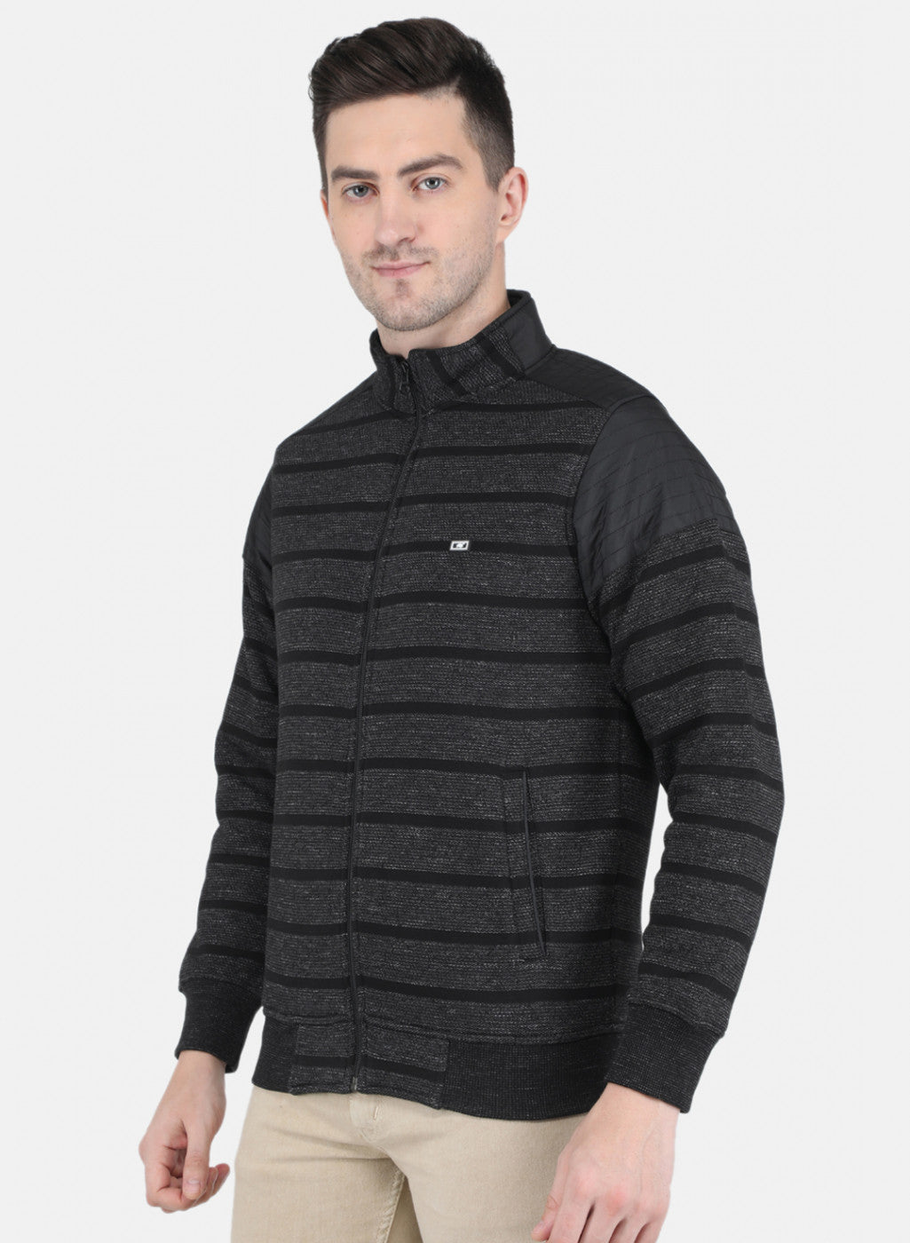 Men Black Ultra Warm Jaquard Sweatshirt