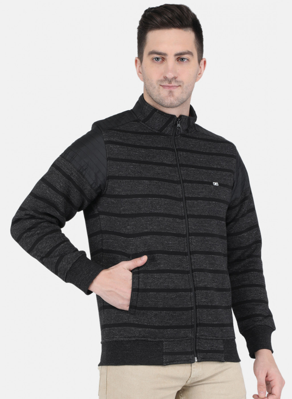 Men Black Ultra Warm Jaquard Sweatshirt