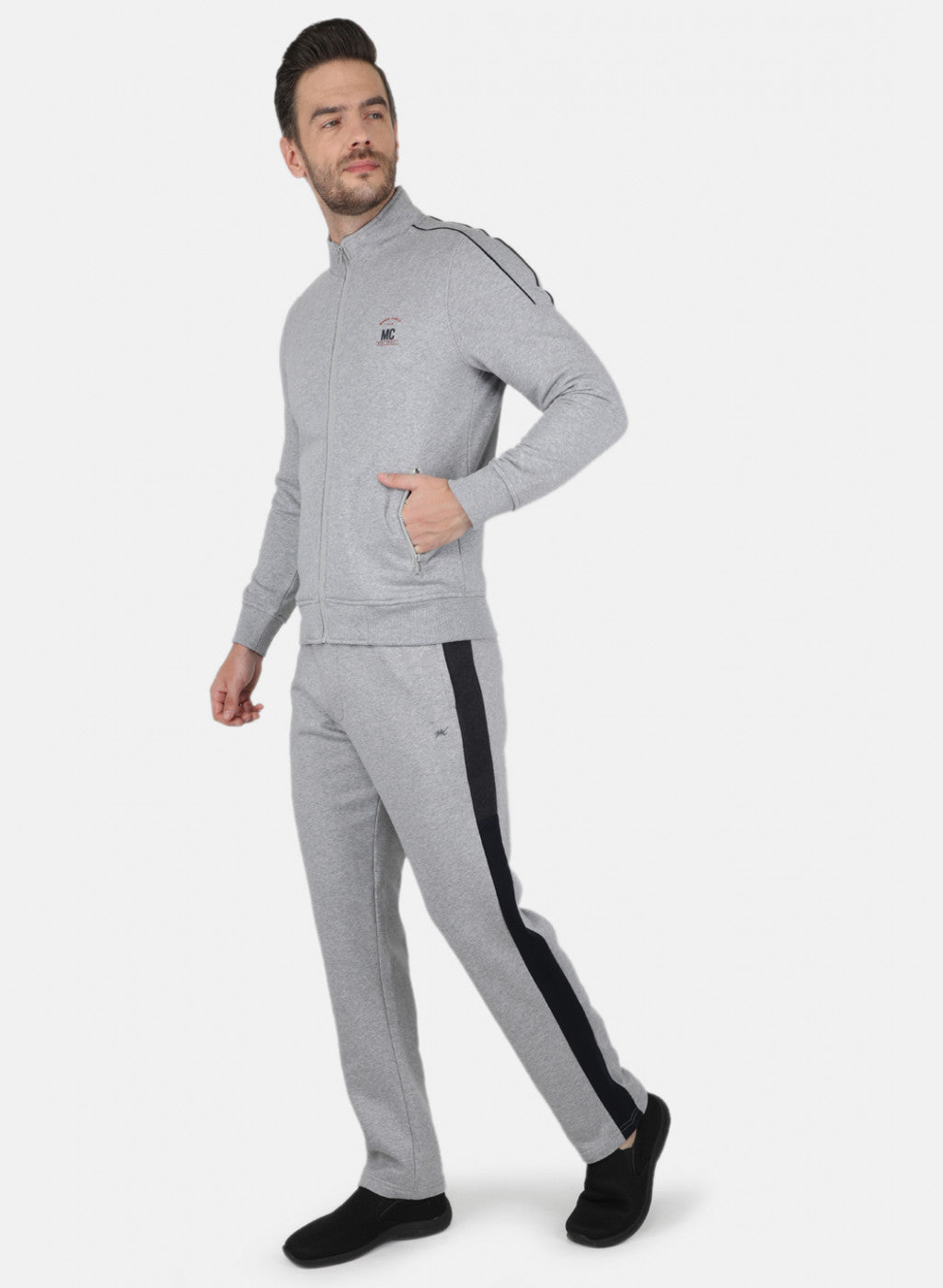 Men Grey Solid Tracksuit