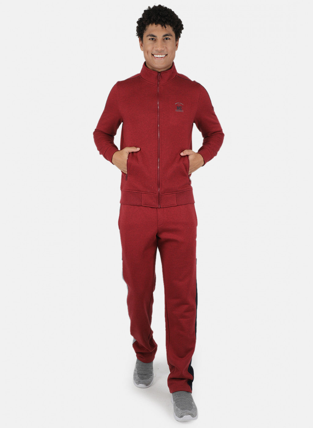 Men Maroon Solid Tracksuit