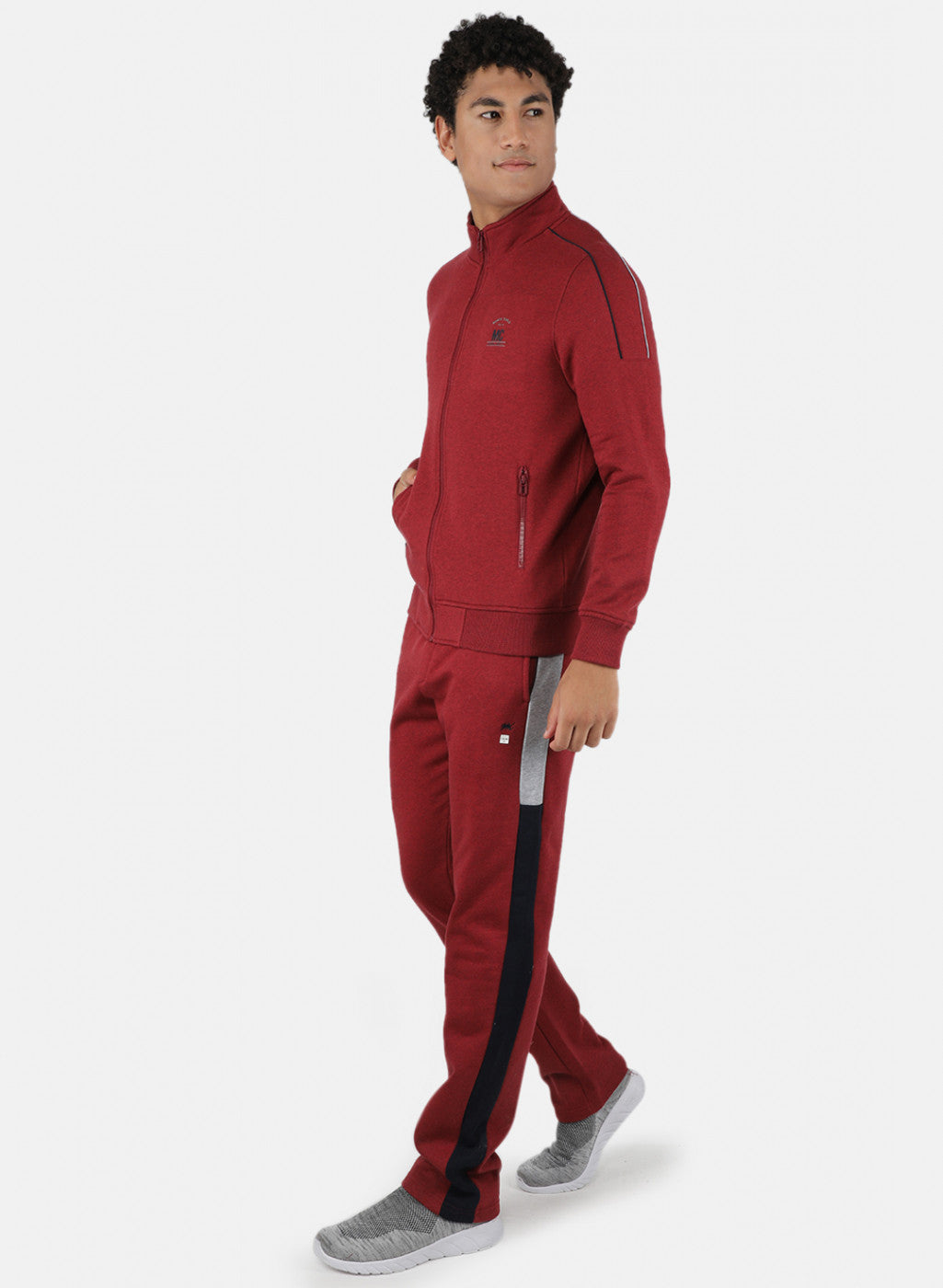 Men Maroon Solid Tracksuit