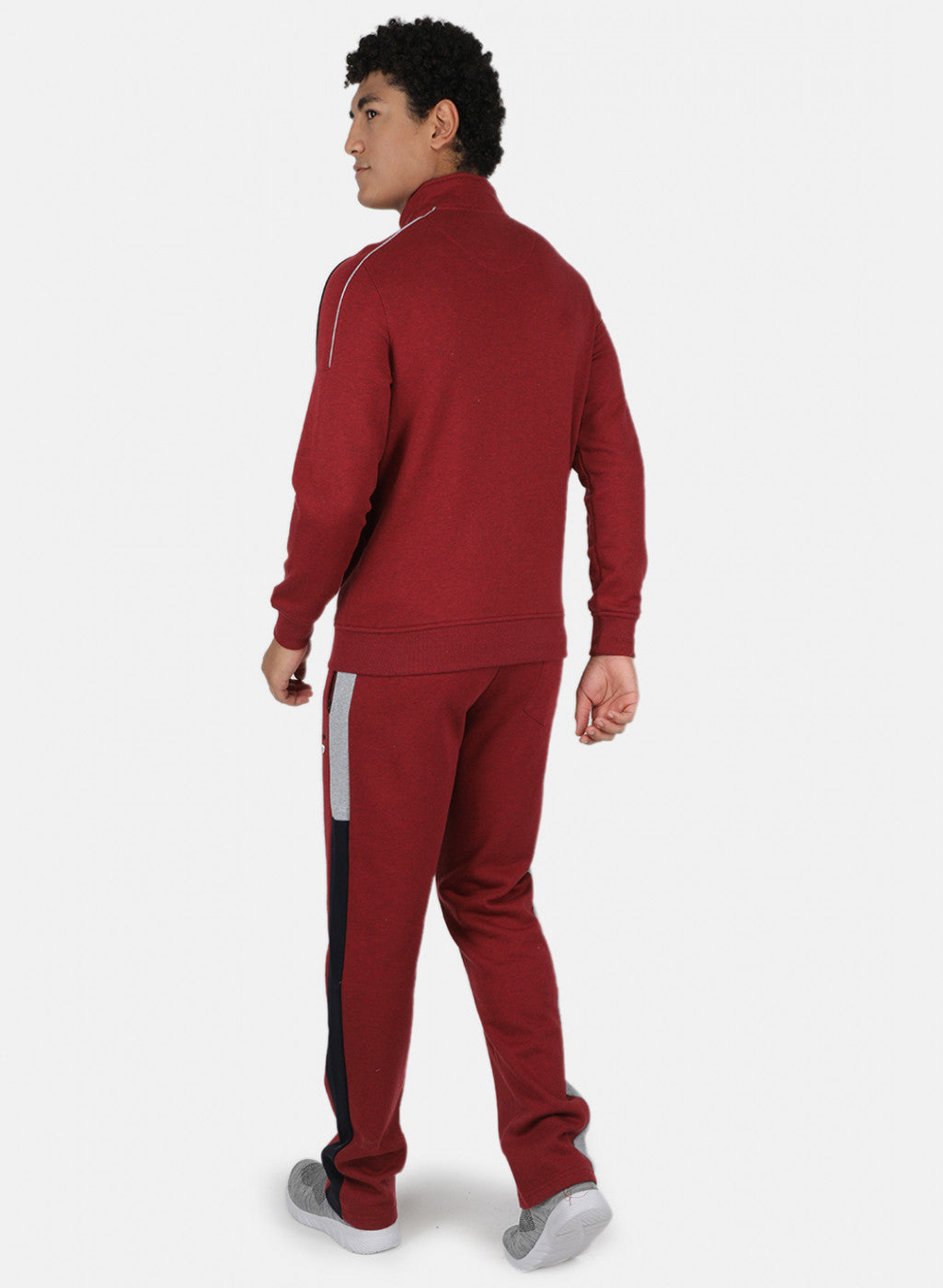 Men Maroon Solid Tracksuit