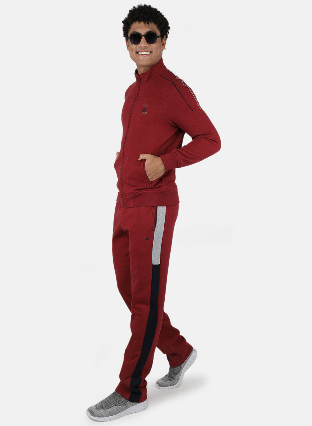 Men Maroon Solid Tracksuit