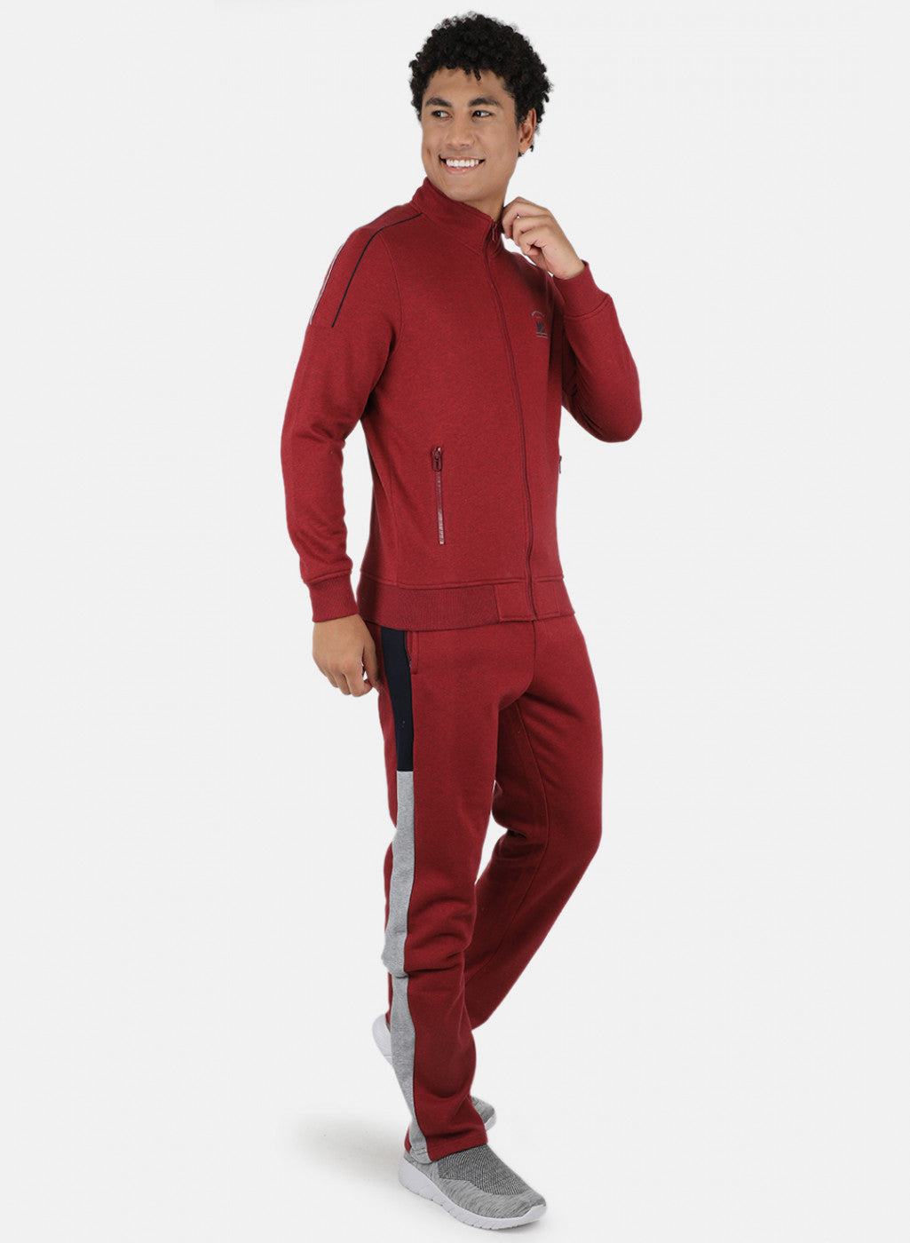 Men Maroon Solid Tracksuit