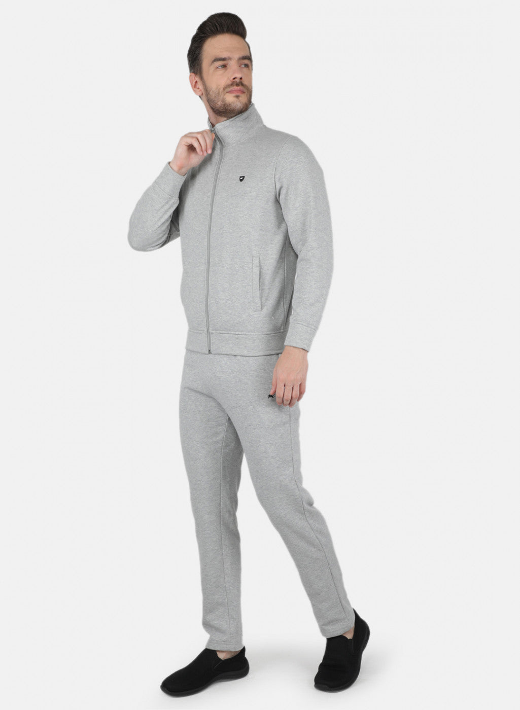 Men Grey Solid Tracksuit in Pile Fabric