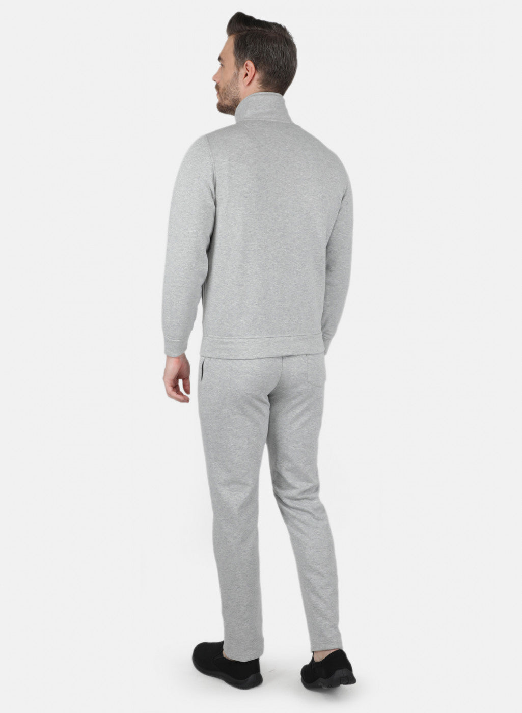 Men Grey Solid Tracksuit in Pile Fabric