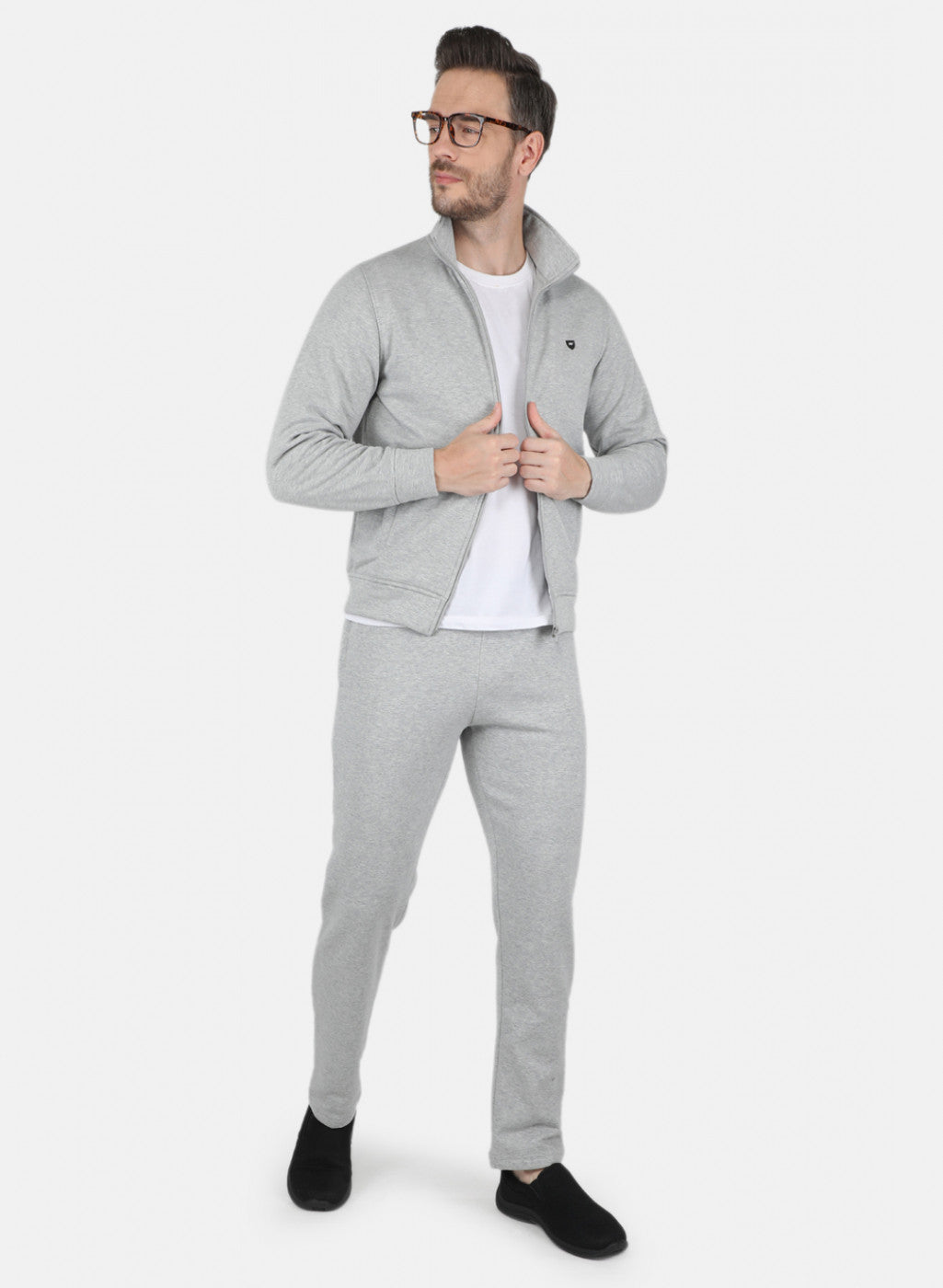 Men Grey Solid Tracksuit in Pile Fabric