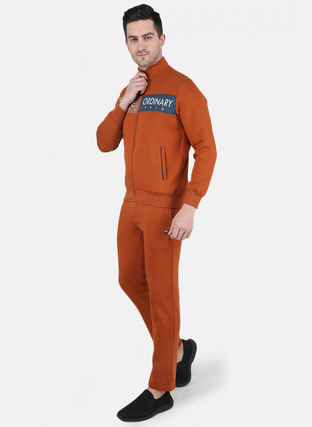 Men Rust Orange Cut & Sew Tracksuit