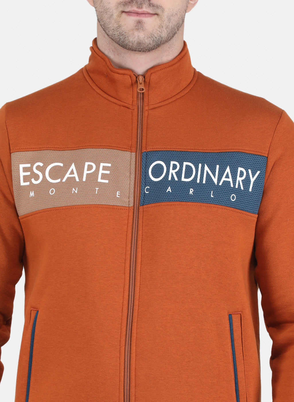 Men Rust Orange Cut & Sew Tracksuit