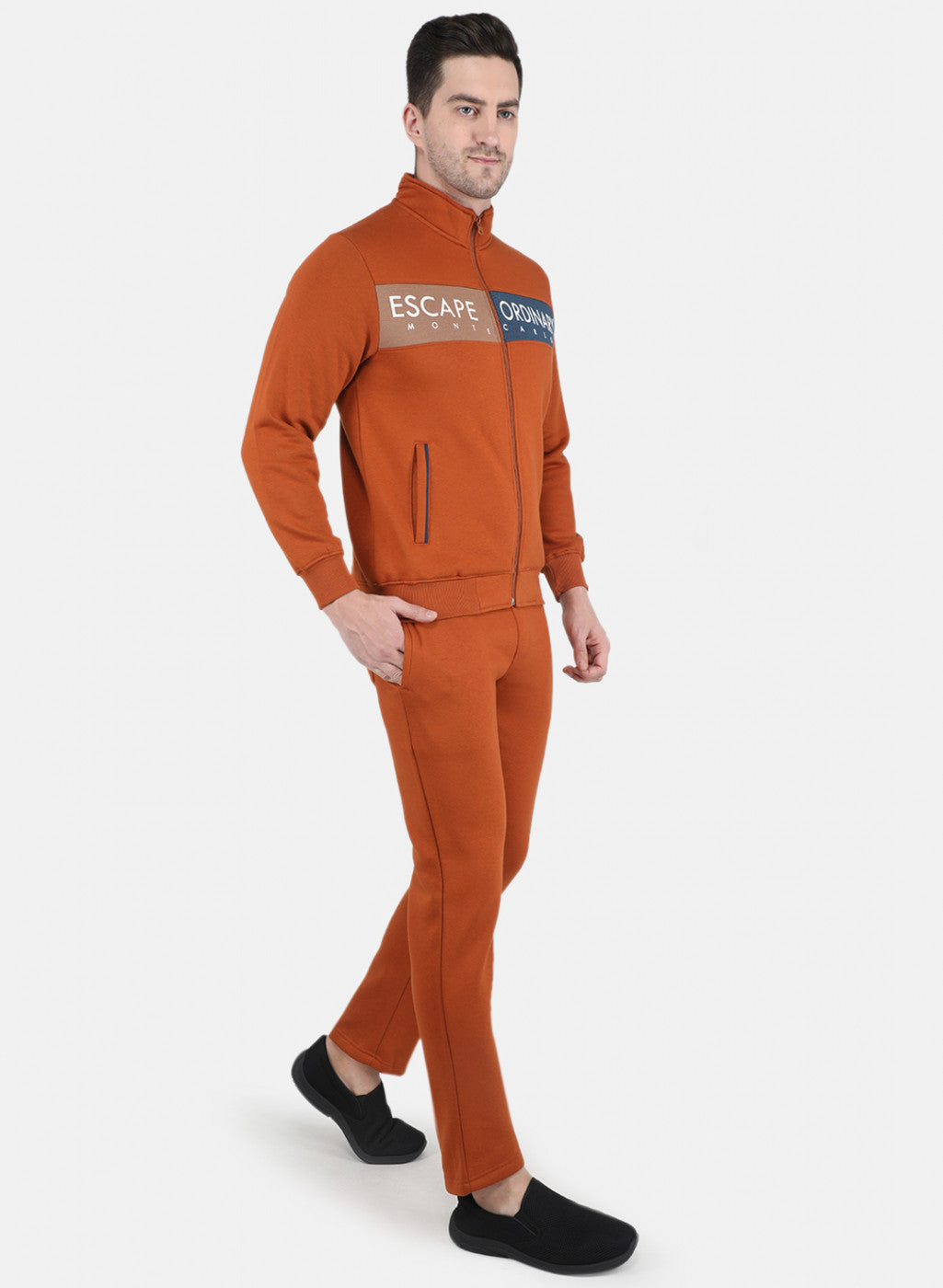 Men Rust Orange Cut & Sew Tracksuit