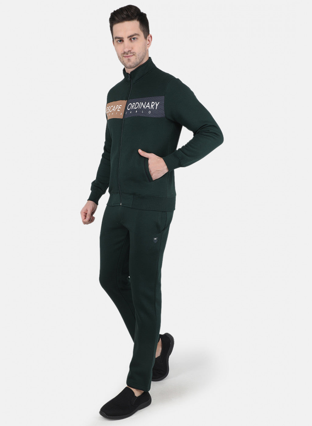 Men Green Cut & Sew Tracksuit