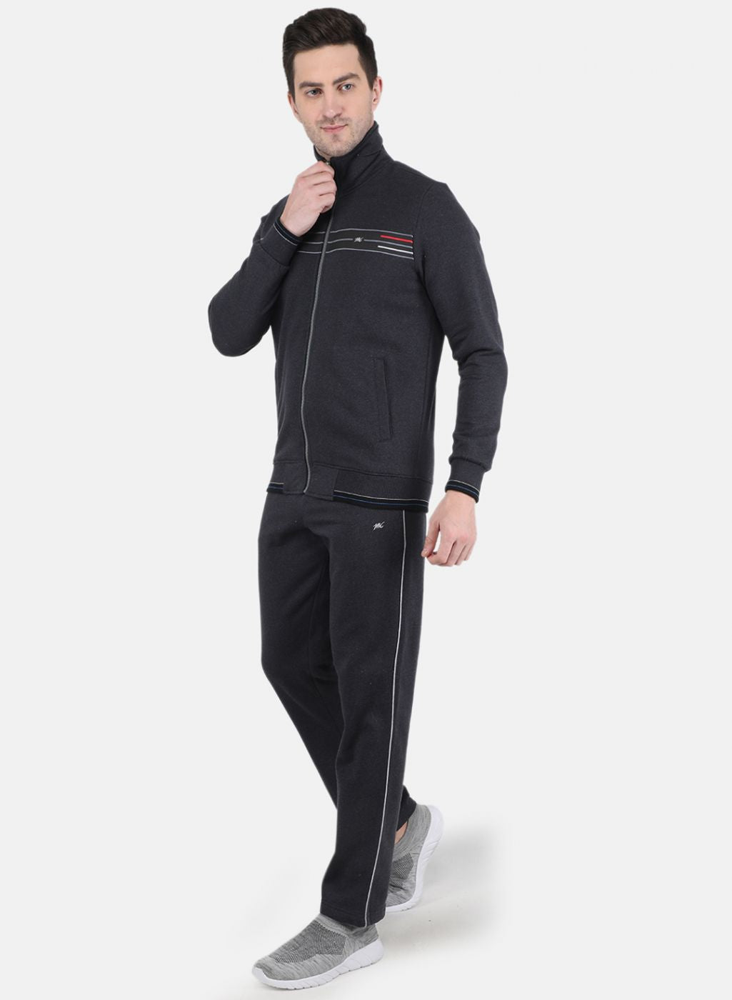 Men Grey Solid Tracksuit