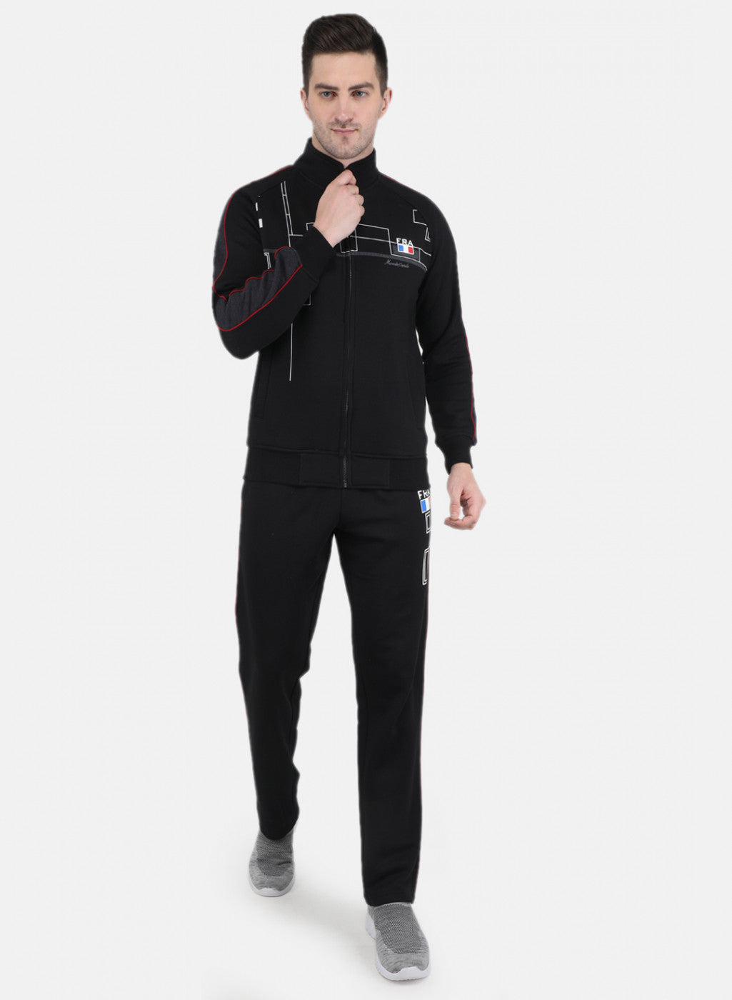 Men Black Cut & Sew Printed Tracksuit