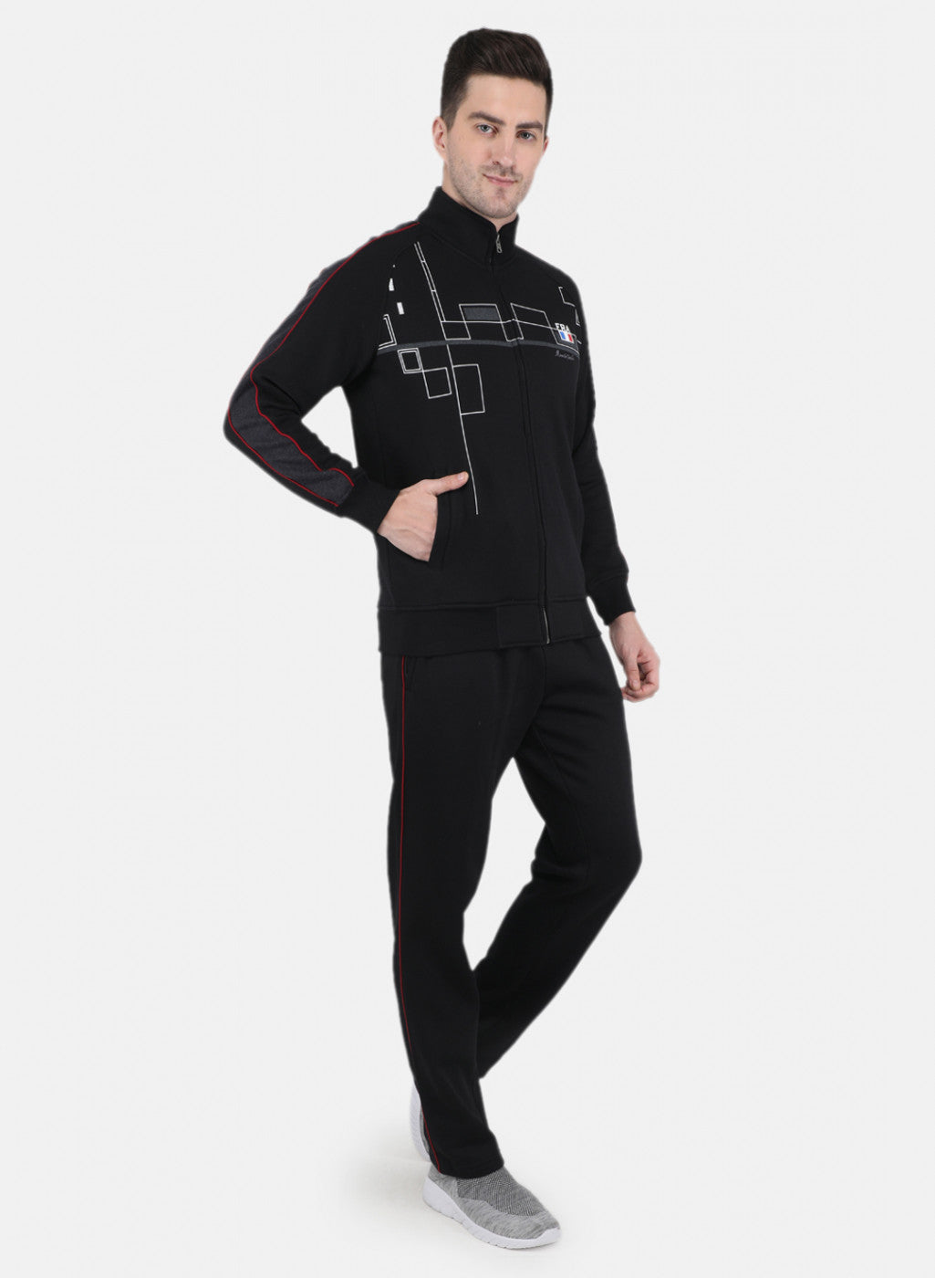 Men Black Cut & Sew Printed Tracksuit