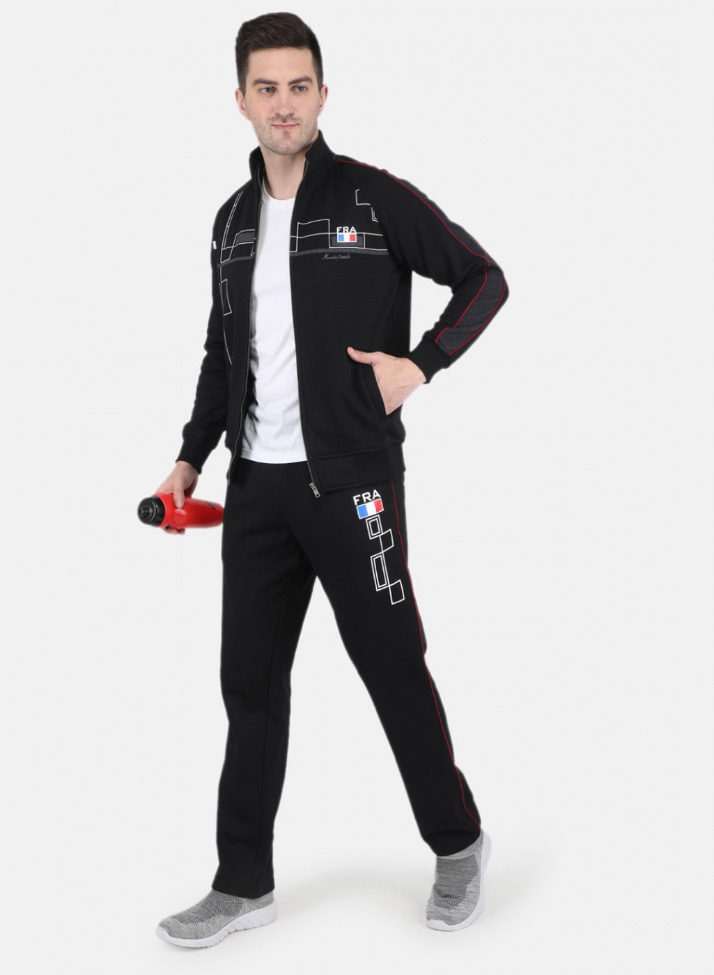 Men Black Cut & Sew Printed Tracksuit