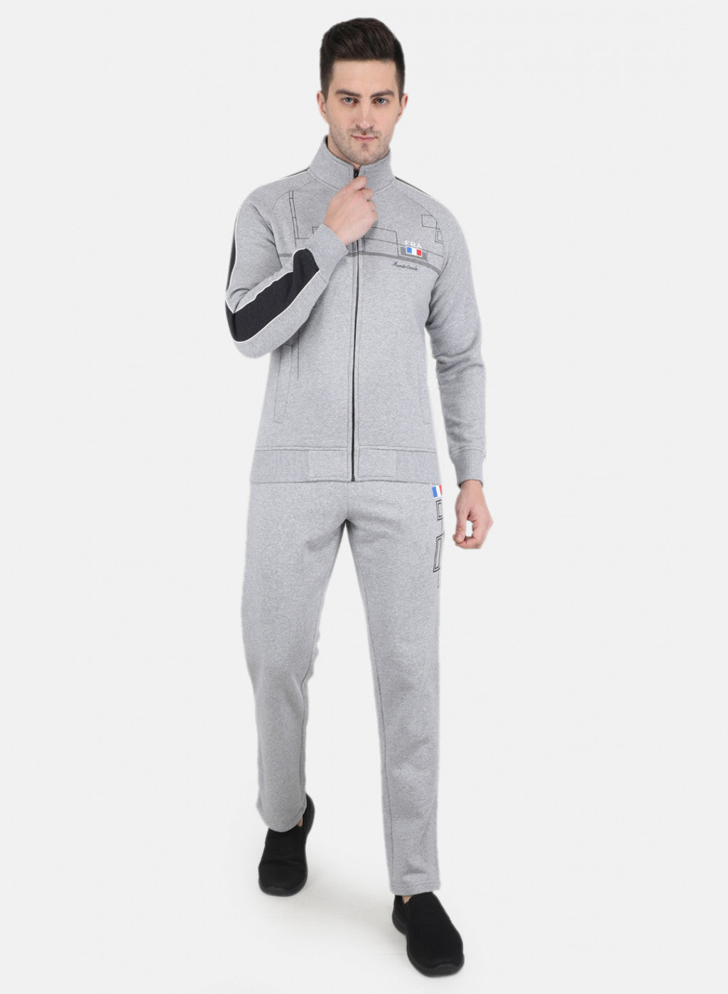 Men Grey Cut & Sew Printed Tracksuit