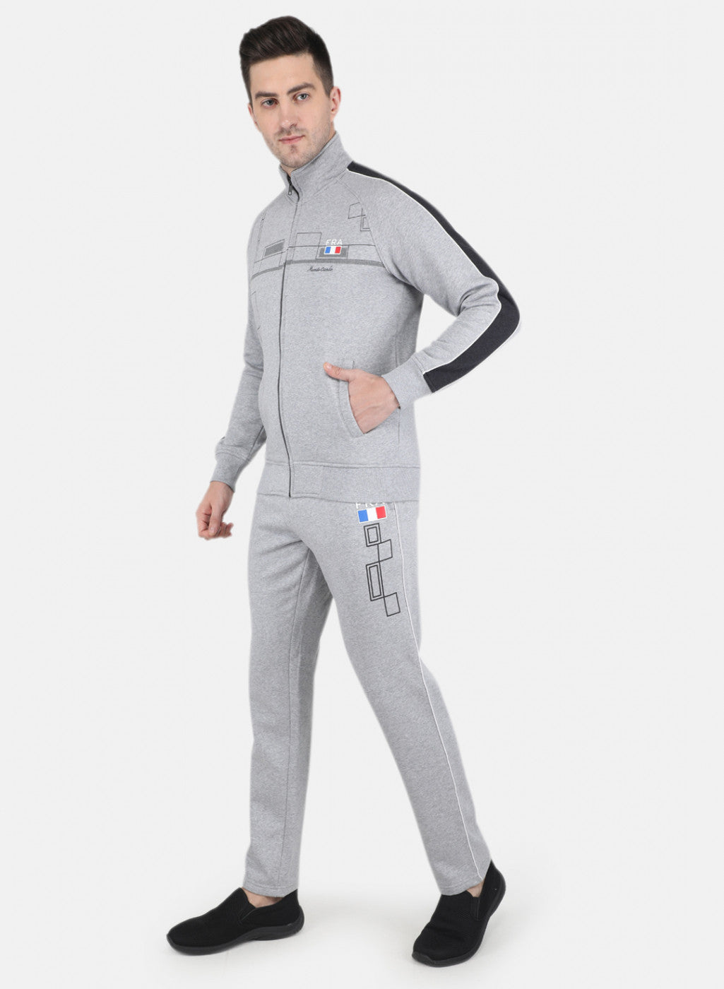 Men Grey Cut & Sew Printed Tracksuit