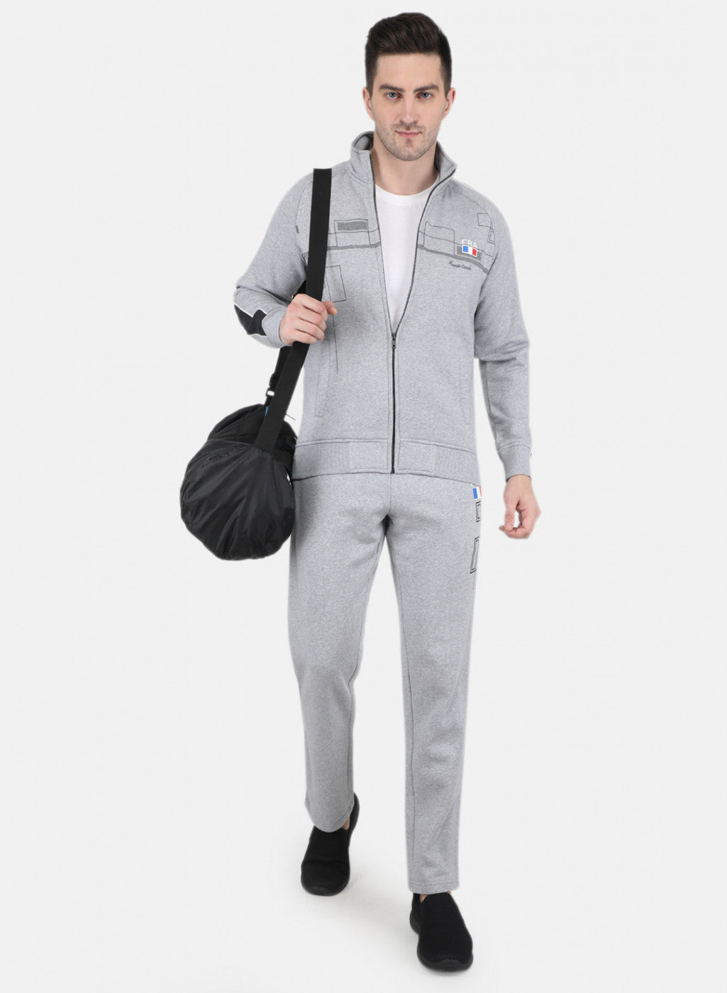 Men Grey Cut & Sew Printed Tracksuit