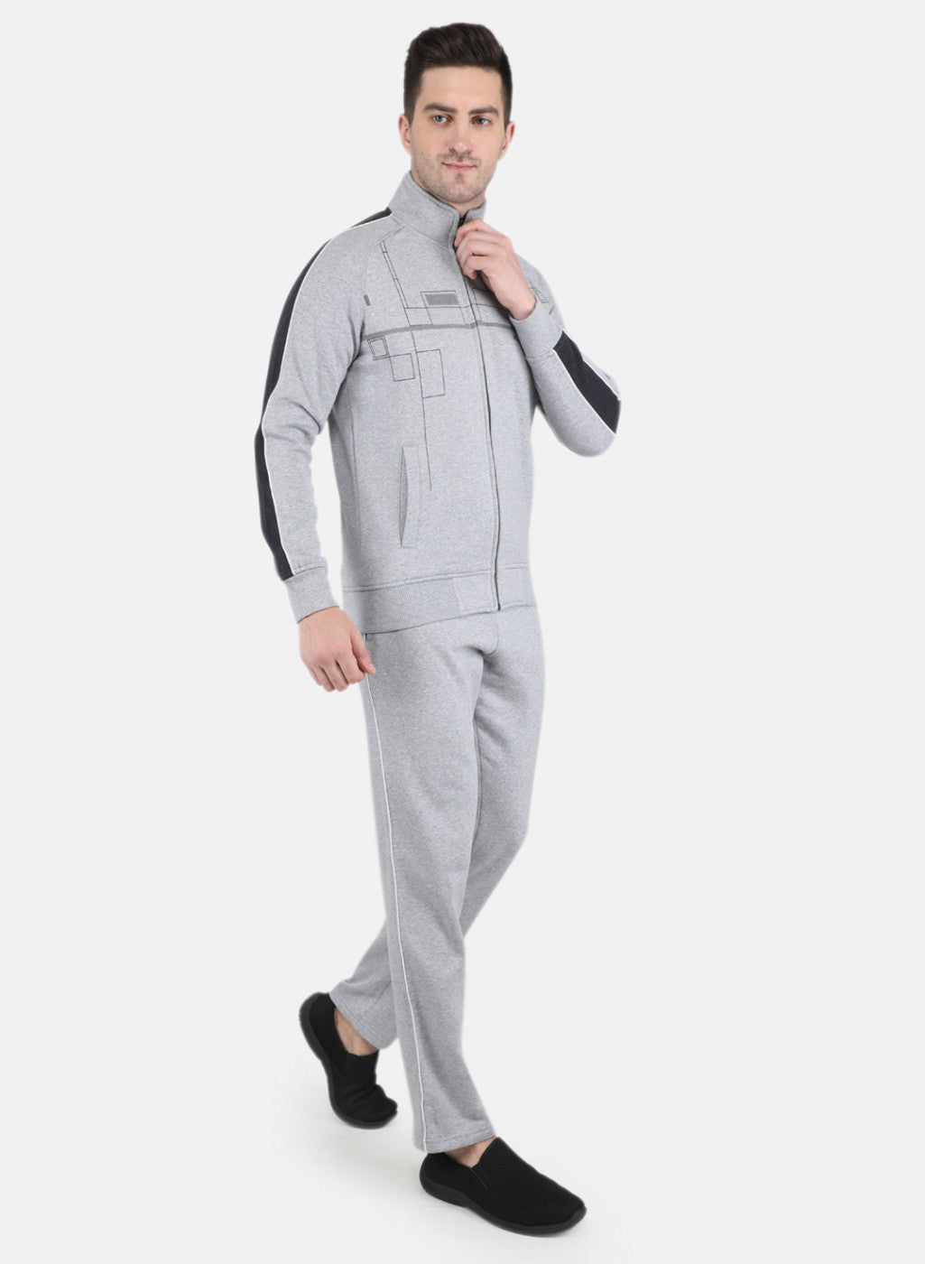 Men Grey Cut & Sew Printed Tracksuit