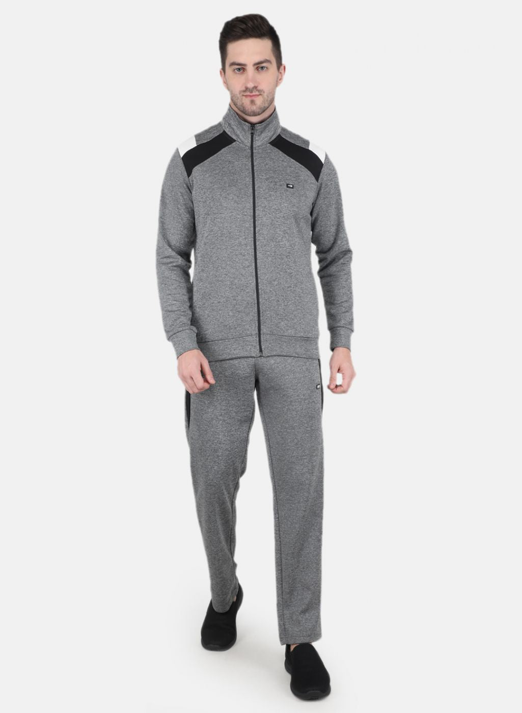 Men Grey Solid Tracksuit