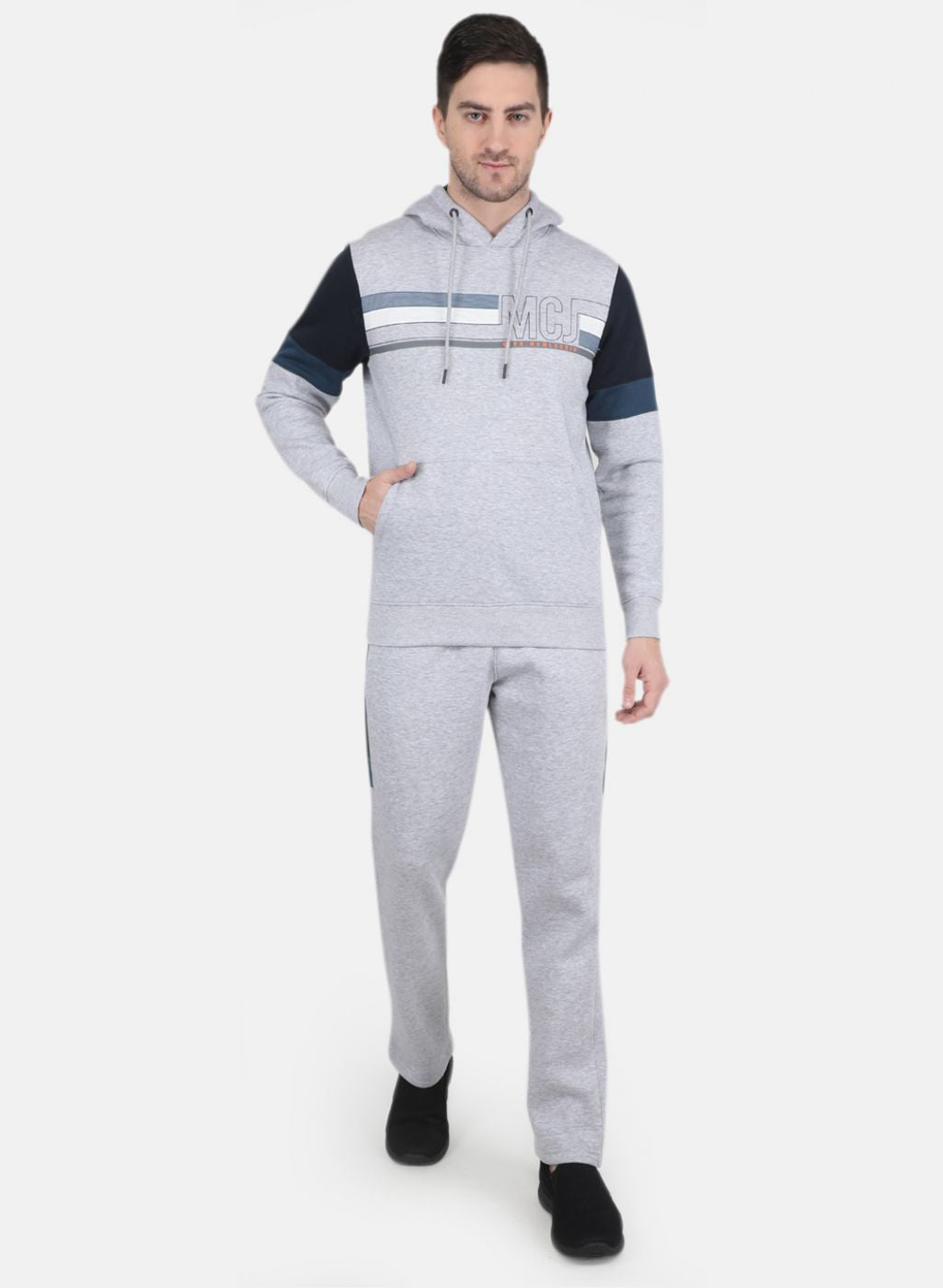 Men Grey Solid Tracksuit