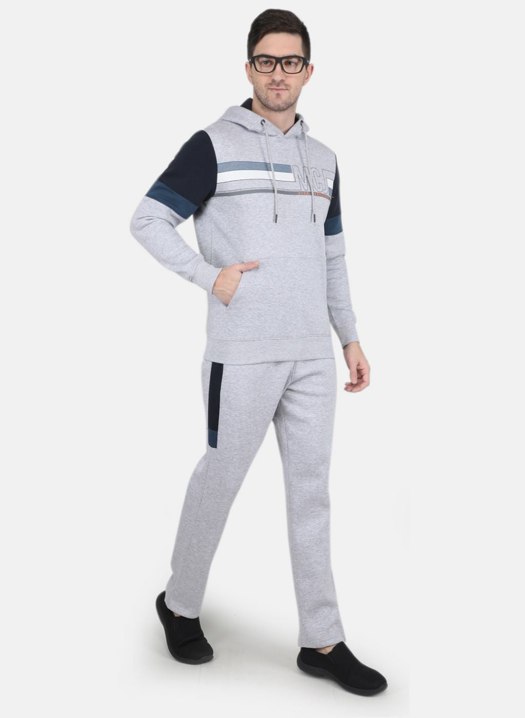 Men Grey Solid Tracksuit