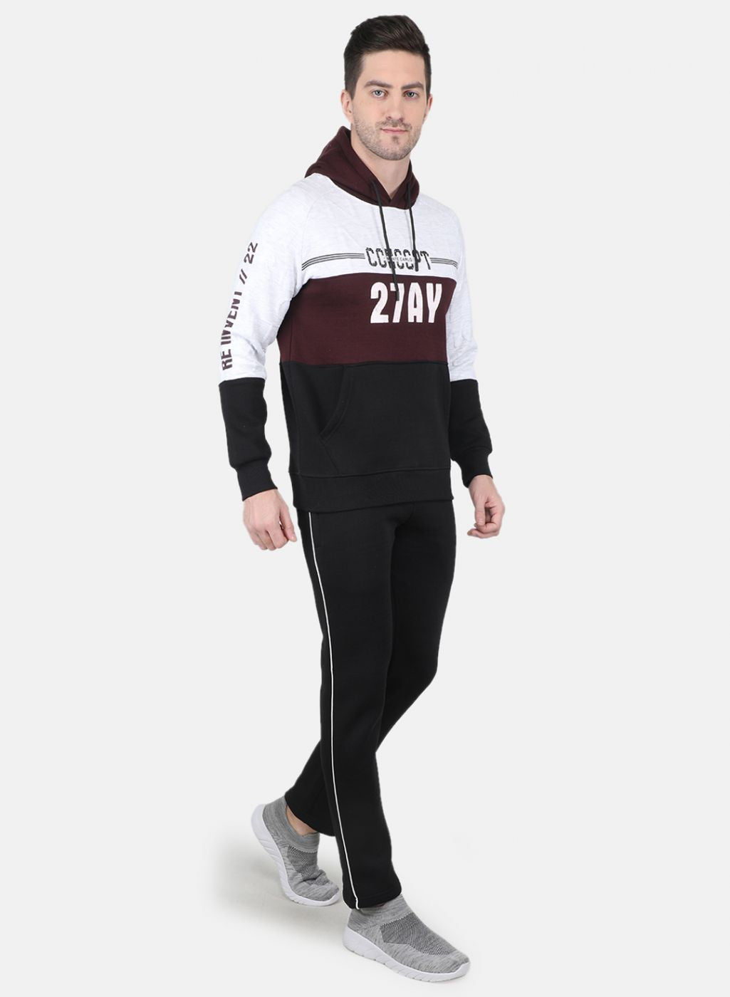 Men Maroon Printed Tracksuit