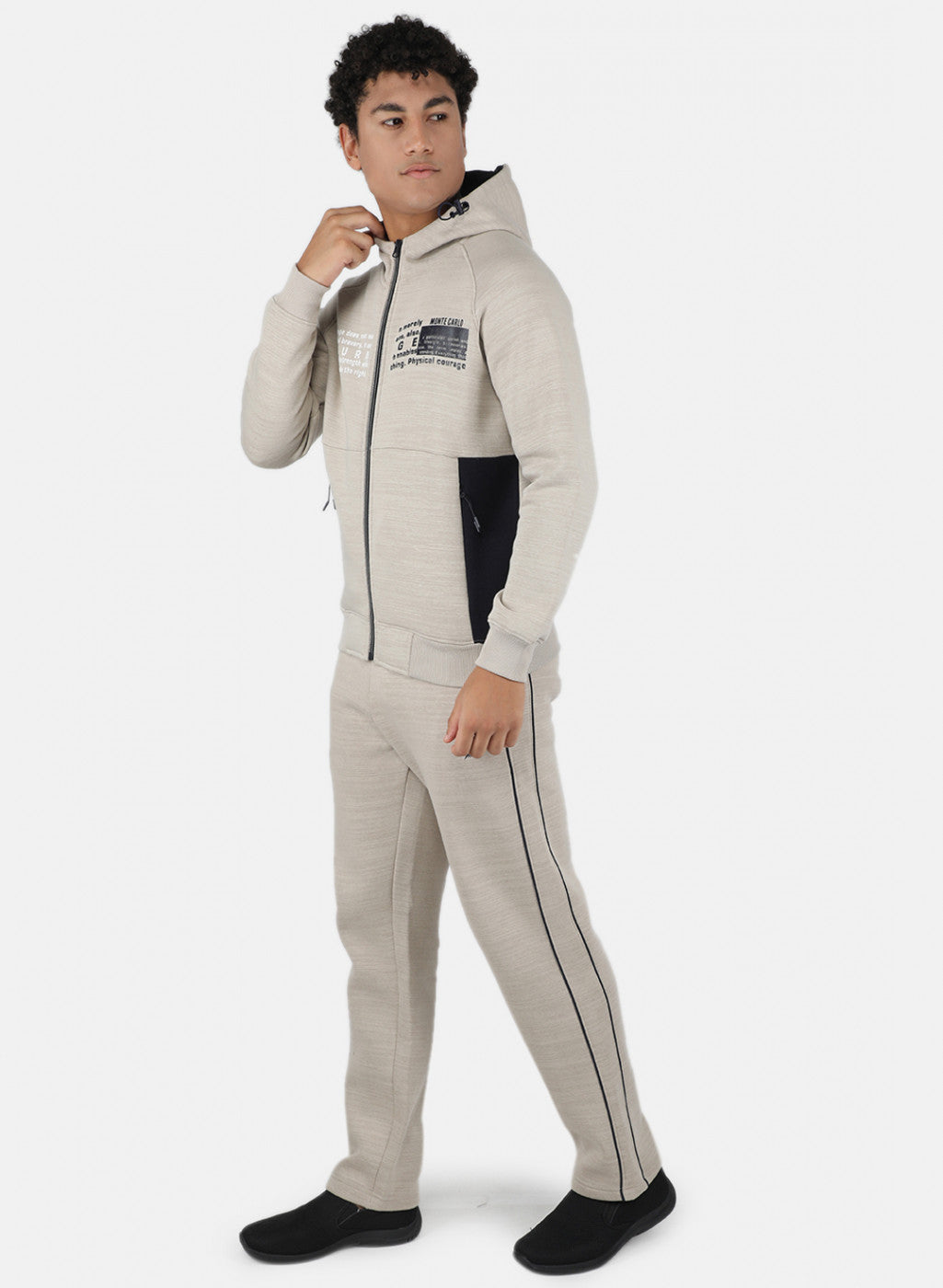 Men Beige Cut & Sew Tracksuit