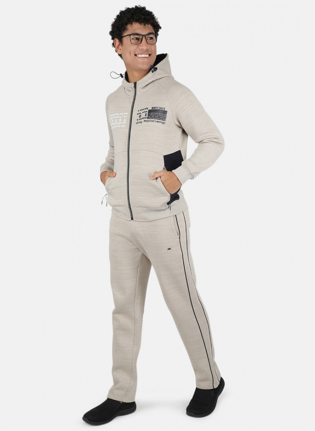 Men Beige Cut & Sew Tracksuit