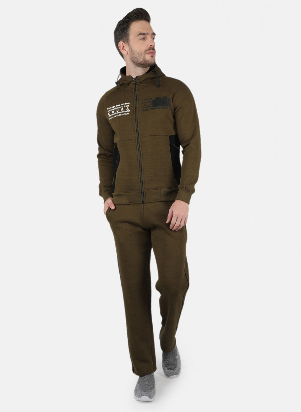 Men Olive Cut & Sew Tracksuit