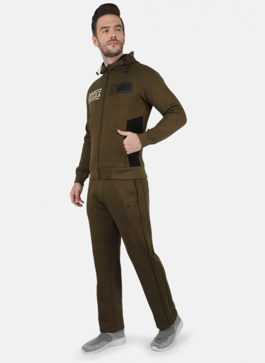 Men Olive Cut & Sew Tracksuit