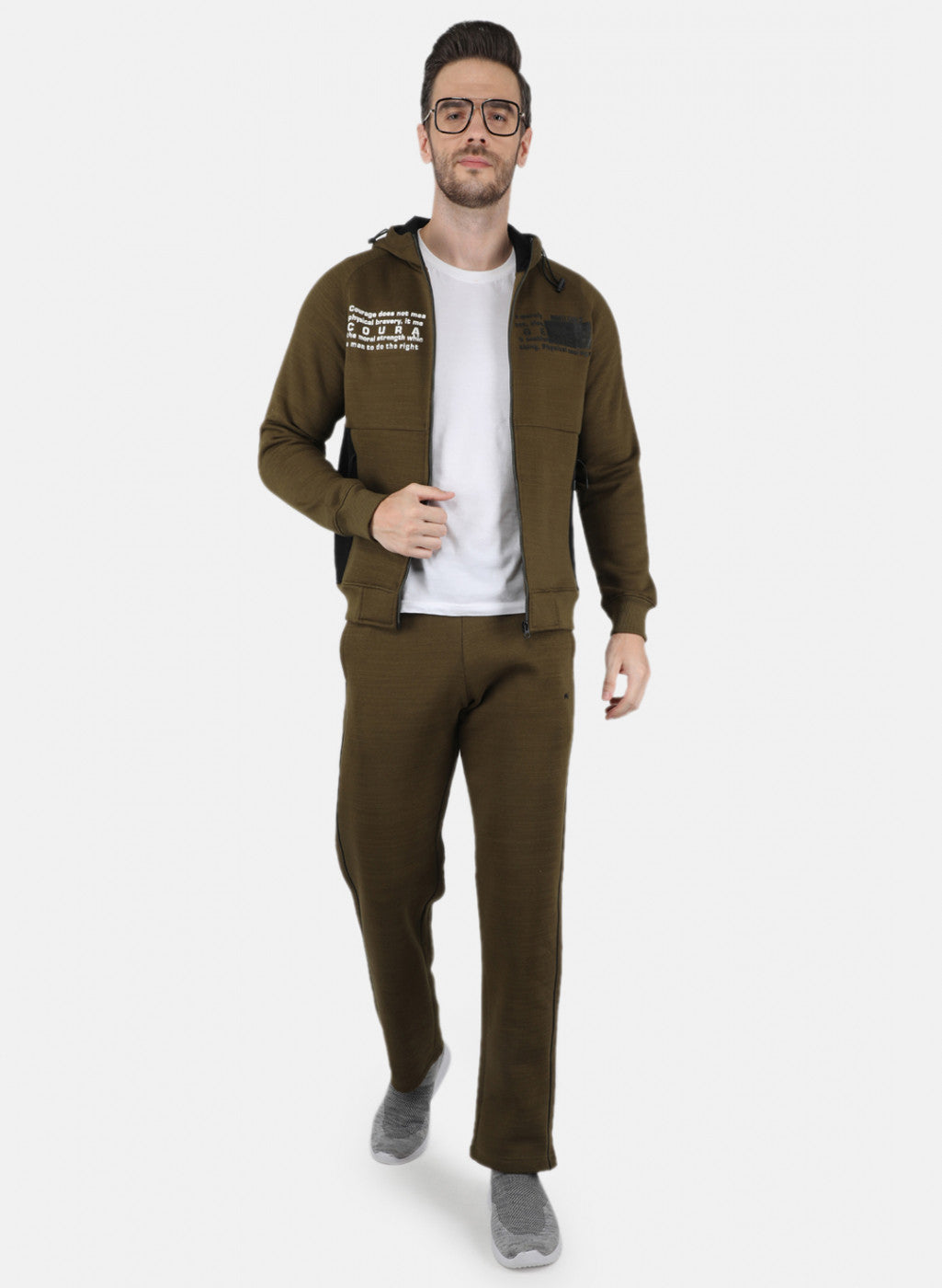 Men Olive Cut & Sew Tracksuit