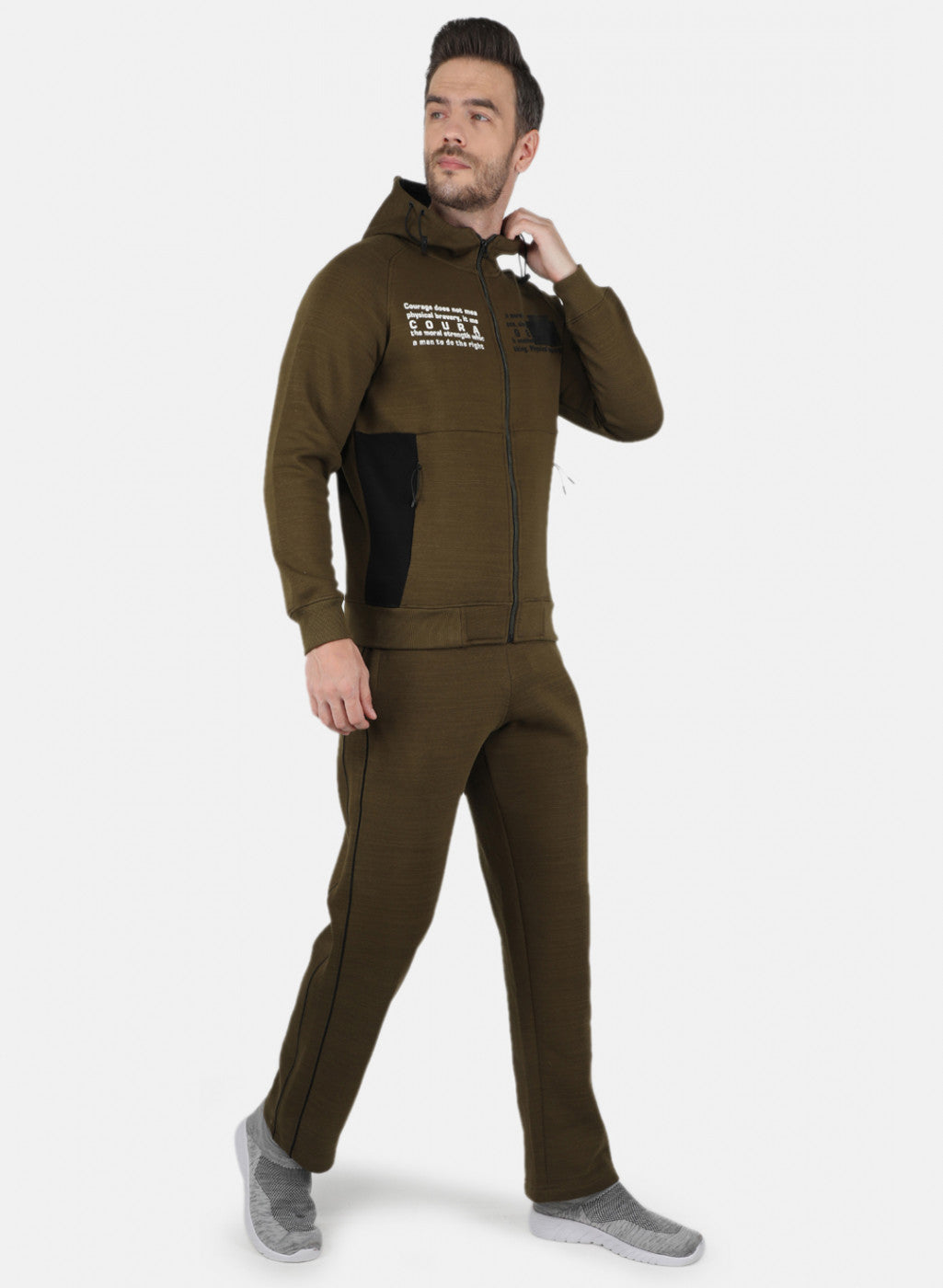 Men Olive Cut & Sew Tracksuit