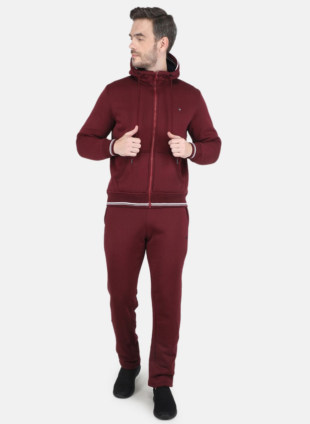 Men Maroon Solid Tracksuit