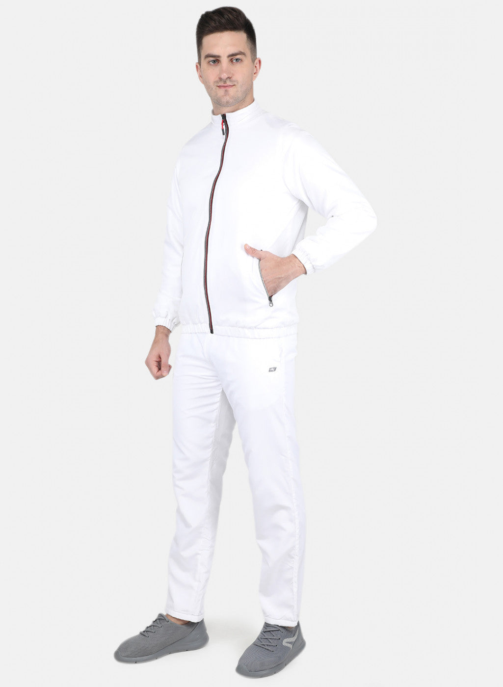 Men White Solid Tracksuit