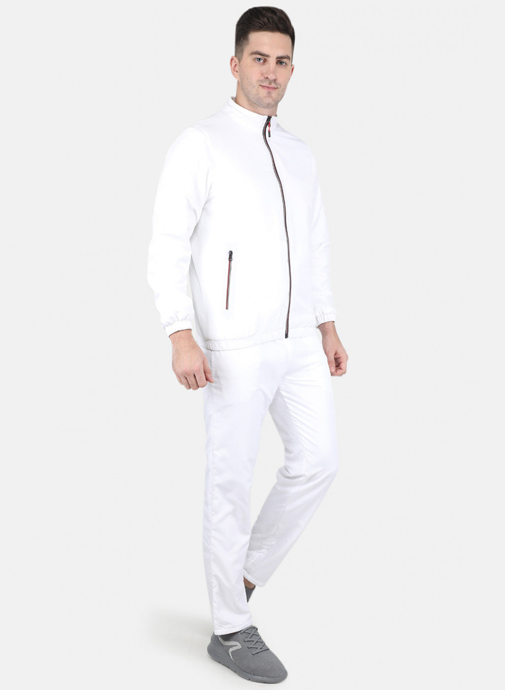 Men White Solid Tracksuit